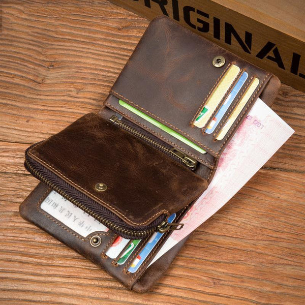 Brown Cool Leather Mens Trifold Small Wallet billfold Wallet Bifold Pocket Small Wallet for Men - iwalletsmen