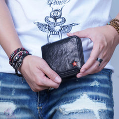 Genuine Leather Mens Cool Long Leather Wallet Zipper Clutch Wallet for Men - iwalletsmen
