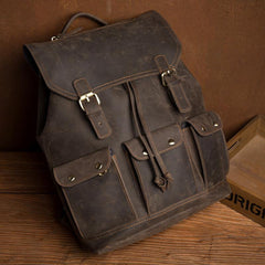 Fashion Coffee Mens Leather 15-inch Computer Backpack Travel Backpacks School Backpacks for men - iwalletsmen