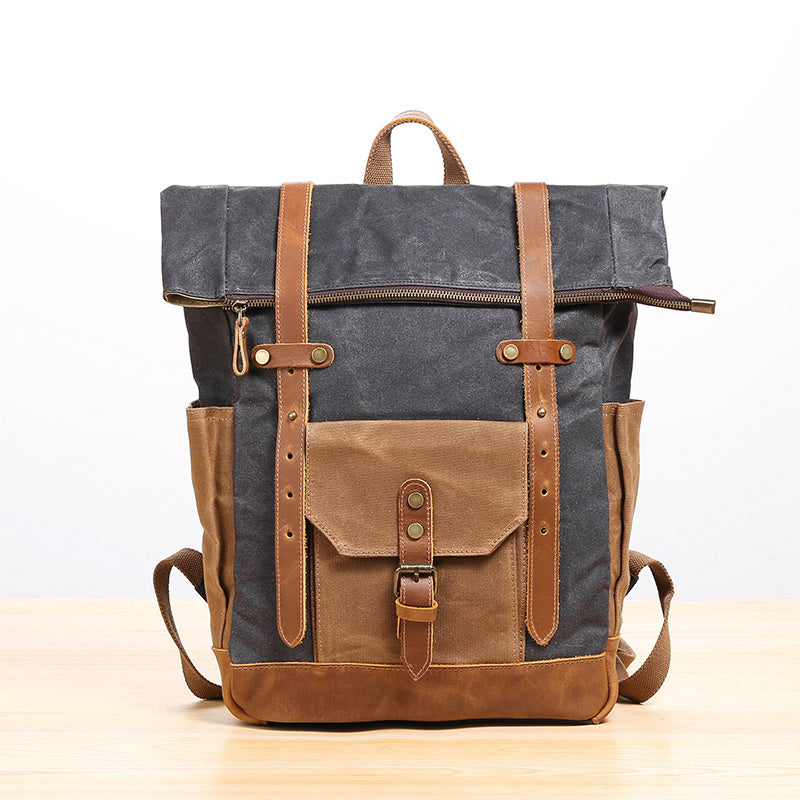 Waxed Canvas Leather Mens 17‘’ Lake Green Backpack Khaki Travel Backpack Dark Gray Hiking Backpack for Men - iwalletsmen
