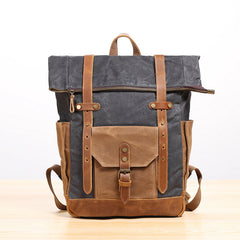 Waxed Canvas Leather Mens 17‘’ Lake Green Backpack Khaki Travel Backpack Dark Gray Hiking Backpack for Men - iwalletsmen
