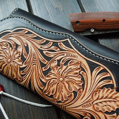 Handmade Leather Mens Clutch Tooled Floral Wallet Cool Wallet Long Wallets Biker Chain Wallet for Women Men