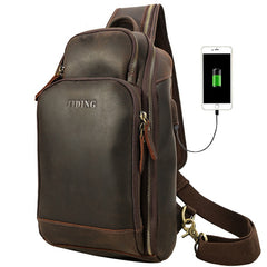 Vintage Brown Leather Men's One Shoulder Backpack Chest Bag Sling Crossbody Pack For Men - iwalletsmen