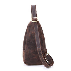 Vintage Brown Leather Sling Backpack Men's Sling Bag Chest Bags One shoulder Backpack For Men - iwalletsmen