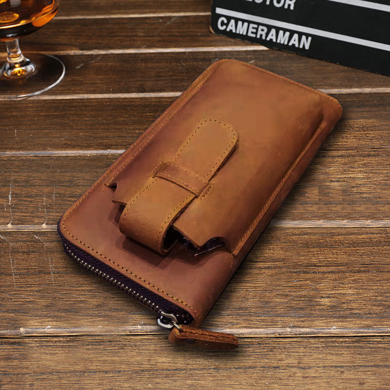 Vintage Cool Mens Leather Long Wallet Clutch Wallet Phone Wallet for Men - iwalletsmen