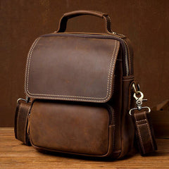 Dark Brown Leather 10 inches Vertical Messenger Bag Cool Side Bag Courier Bag Postman Bag for Men - iwalletsmen