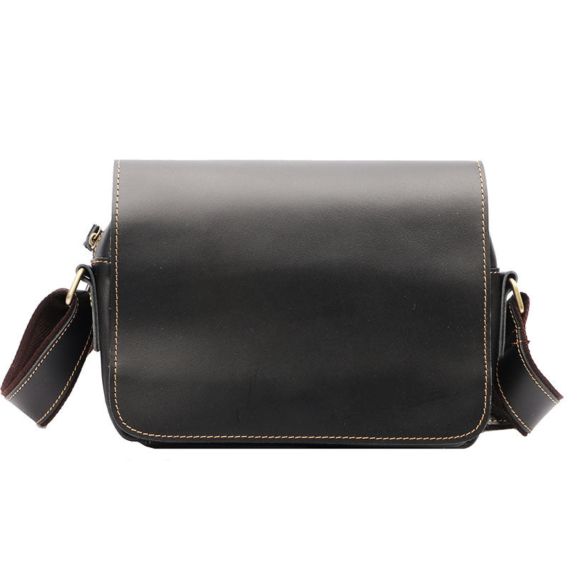 Cool Black Leather Mens Small Courier Bags Black Messenger Bags Brown Postman Bags For Men - iwalletsmen