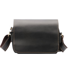 Cool Black Leather Mens Small Courier Bags Black Messenger Bags Brown Postman Bags For Men - iwalletsmen