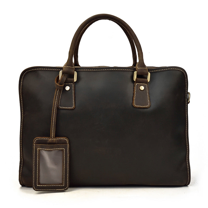 Vintage Leather Brown Men's 14‘’ Laptop Briefcase Professional Briefcase Business Handbag For Men - iwalletsmen
