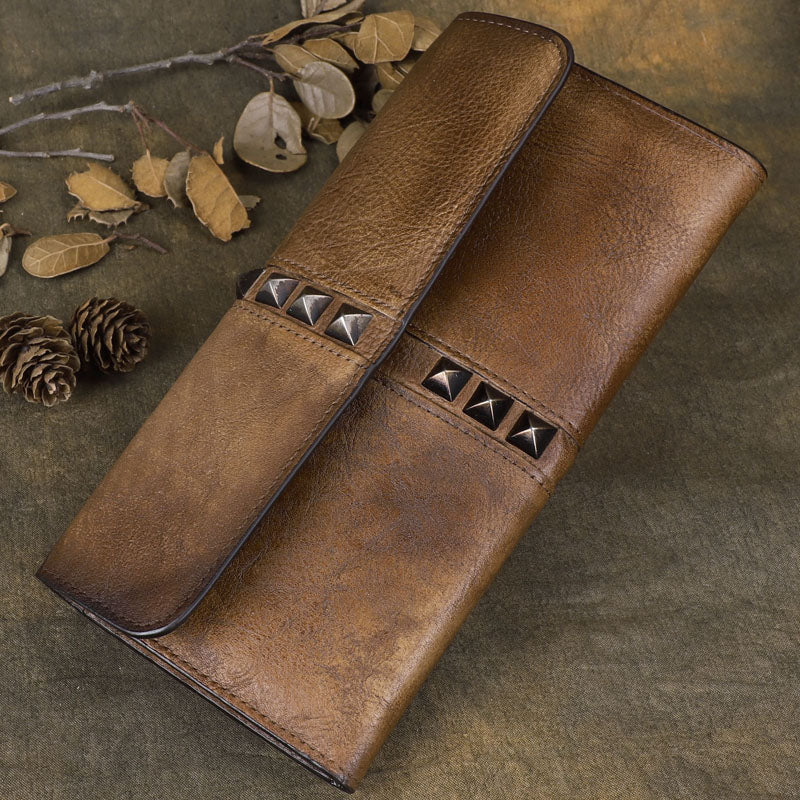 Cool Brown Leather Mens Long Wallet Clutch Wallet Gray Wristlet Clutch Bag for Men - iwalletsmen