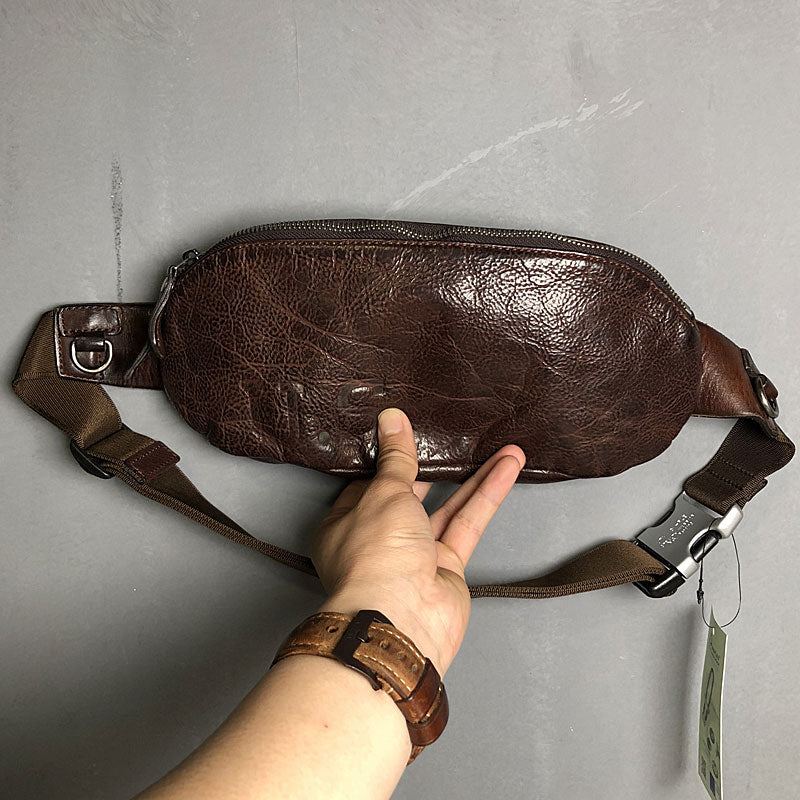Men's Mini Leather Fanny Pack Leather Belt Pouch Mens Small Cases Waist Bag Hip Pack Belt
