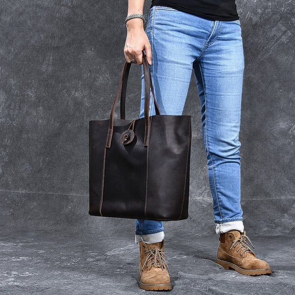 Leather Mens Womens 13" Large Shoulder Bag Vintage Coffee Tote Bag Large Side Bag For Men - iwalletsmen