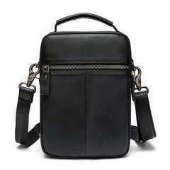 Black Cool Leather 8 inches Small Vertical Messenger Bag Courier Bag Postman Bag For Men - iwalletsmen
