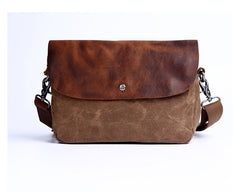 Casual Waxed Canvas Leather Mens MIni Side Bag Gray Courier Bag Messenger Bag for Men - iwalletsmen