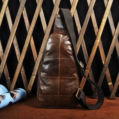 Cool Coffee Leather Chest Bag Sling Bag Sling Crossbody Bag One Shoulder Backpack For Men - iwalletsmen