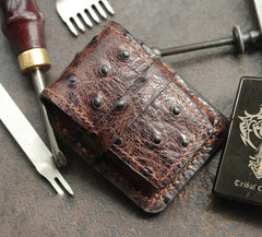 Brown Ostrich Style Leather Mens Holster Zippo Lighter Cases Belt Loop Standard Zippo Lighter Holder For Men - iwalletsmen