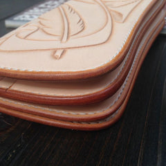 Handmade Leather Biker Wallet Tooled Floral Mens Cool Chain Wallet Trucker Wallet with Chain