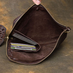 Cool Wrinkled Leather Mens Brown Long Wallet Wristlet Wallet Black Zipper Clutch Wallet for Men - iwalletsmen