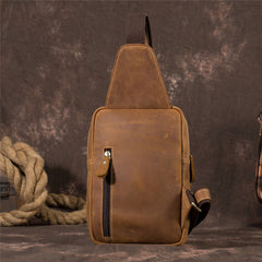 Brown Leather One Shoulder Backpack Chest Bag Sling Bag Sling  Crossbody Bag For Men - iwalletsmen