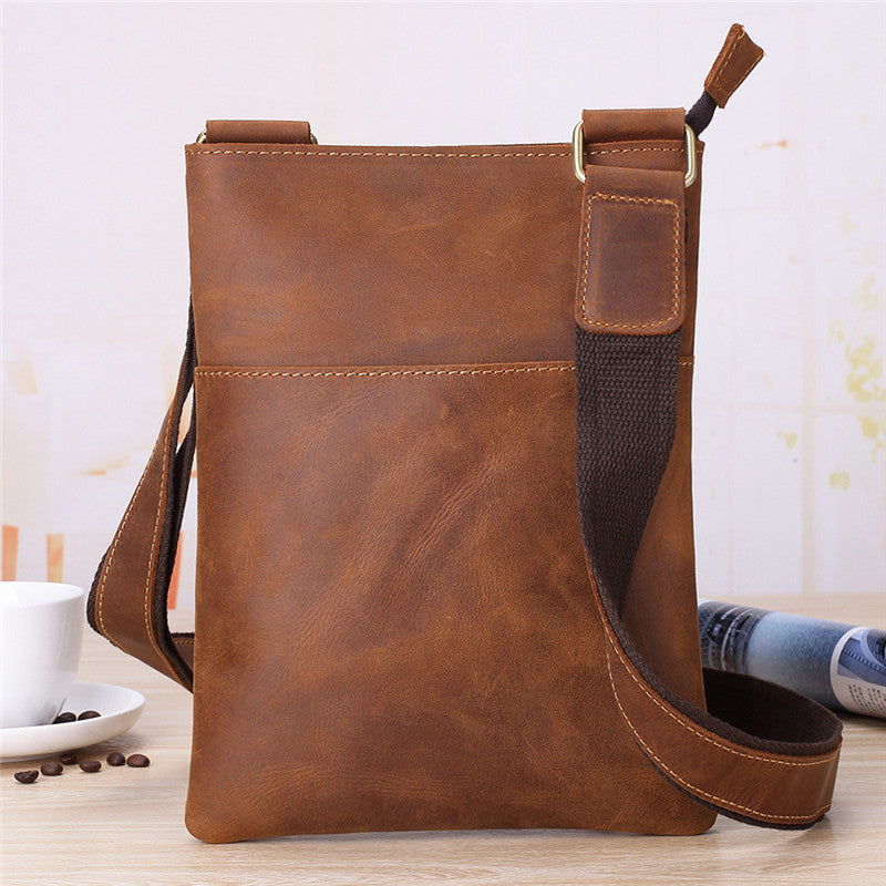 Vintage Brown Leather Men's Small Vertical Side Bag Small Messenger Ba –  iwalletsmen