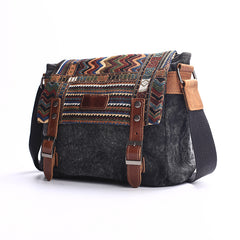 Gray Waxed Canvas Country Style Mens 11'' Side Bag Courier Bag Shoulder Bag Small Messenger Bag for Men - iwalletsmen