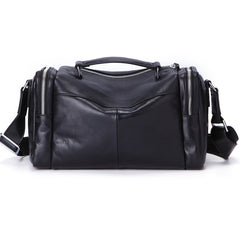 Fashion Black Leather Men's Small Barrel Side Bag Travel Bag Small Black Overnight Bag For Men - iwalletsmen