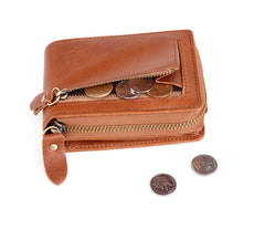 RFID Brown Leather Men's Zipper Small Card Wallet Small Card Holder For Men - iwalletsmen