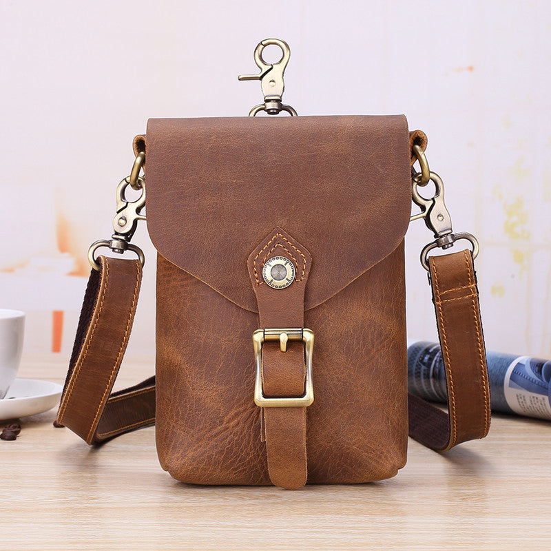 Vintage Brown Leather Men's Belt Pouch Cell Phone Holster Belt Bag Mini Side Bag For Men - iwalletsmen