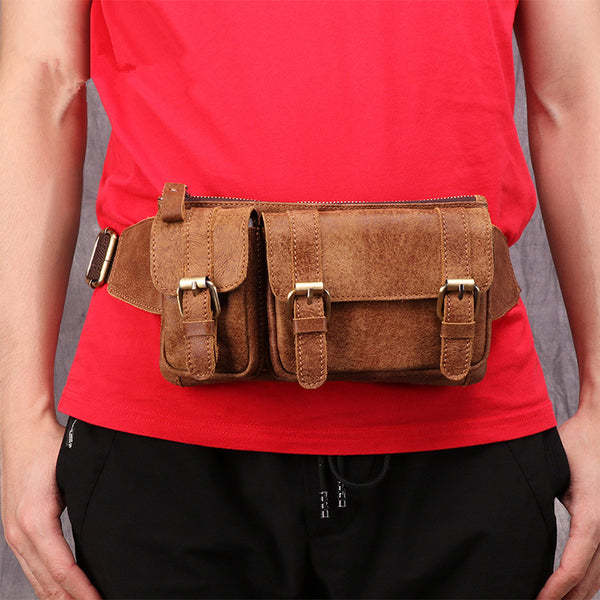 Badass Leather Fanny Pack Men's Brown Hip Bag Chest Bag Bum Bag Waist Bag For Men - iwalletsmen