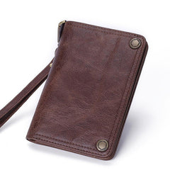 Black Small MENS LEATHER Bifold Wallet SLIM ZIPPER CLUTCH WRISTLET Brown Wallet FOR MEN - iwalletsmen