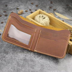 Cool Leather Brown Men's Small Wallet billfold Bifold Wallet Front Pocket Wallet For Men - iwalletsmen