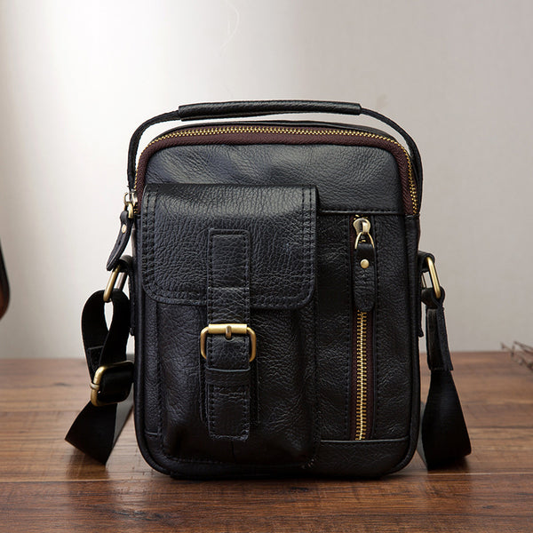 Vintage Black Leather Men's Small Side Bag Handbag Shoulder Bag For Men - iwalletsmen