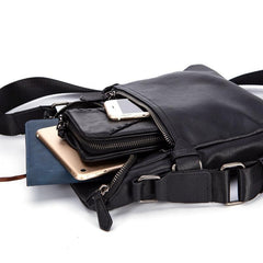 Black Soft Leather Mens 10 inches Vertical Postman Bag Black Messenger Bags Side Bag for Men - iwalletsmen