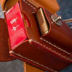 Handmade Leather Mens Leather Cigarette Case Cigarette Box Lighter Pocket Tobacco Pouch - iwalletsmen