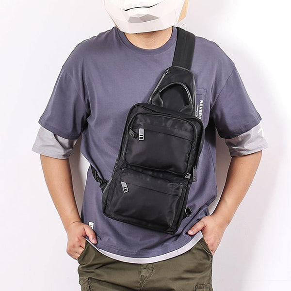 Cool Black Nylon Men's Sling Bag Chest Bag Nylon One shoulder Backpack Sling Pack For Men - iwalletsmen