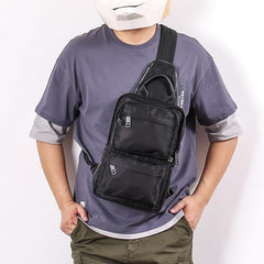Cool Black Nylon Men's Sling Bag Chest Bag Nylon One shoulder Backpack Sling Pack For Men - iwalletsmen