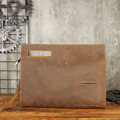 Cool Leather Mens Leather Large Clutch Wristlet Bag Shoulder Bag Side Bag for Men - iwalletsmen