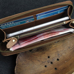 Handmade Leather Mens Cool Zipper Phone Travel Long Wallet Card Holder Card Slim Clutch Wallets for Men