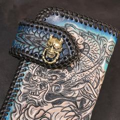 Handmade Leather Skull Punk Mens Chain Biker Wallet Cool Leather Wallet Long Wallets for Men