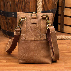 Cool Khaki Leather Mens Casual Waist Bag Belt Pouch Mini Messenger Bags Side Bag for Men - iwalletsmen