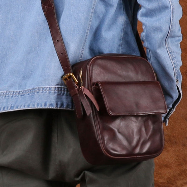 Cool Leather Small Side Bag Messenger Bag Small Shoulder Bags For Men - iwalletsmen