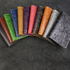 Handmade Leather Floral Mens Cool billfold Wallet Passport Card Holder Small Card Slim Wallets for Men