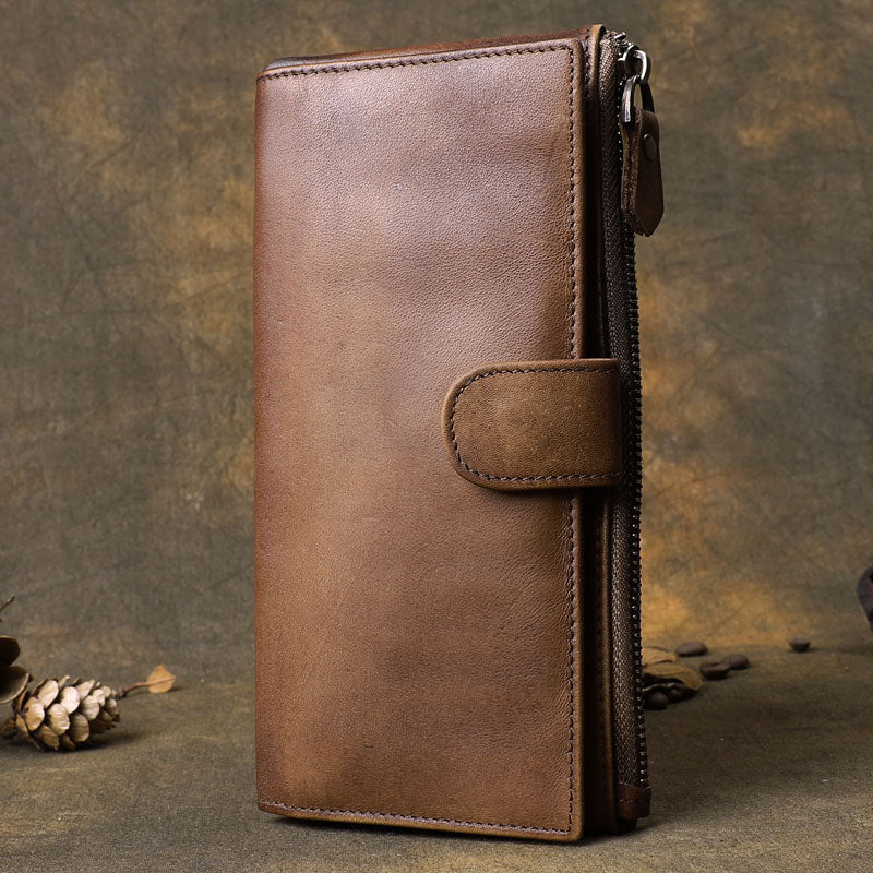Brown Cool Leather Mens Long Wallet Phone Card Wallet Bifold Clutch Wallet for Men - iwalletsmen