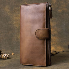 Brown Cool Leather Mens Long Wallet Phone Card Wallet Bifold Clutch Wallet for Men - iwalletsmen