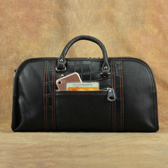 Casual Black Leather Men's 13 inches Overnight Bag Small Travel Bag Luggage Weekender Bag For Men - iwalletsmen