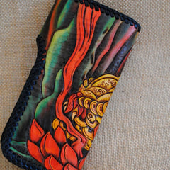 Handmade Mens Tooled GoldenToad Leather Chain Wallet Biker Trucker Wallet with Chain - iwalletsmen