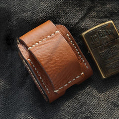 Cool Light Brown Handmade Leather Mens Zippo Lighter Case With Belt Loop Lighter Holders For Men - iwalletsmen