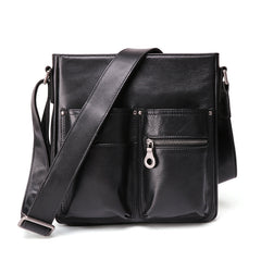 Casual Black LEATHER MENS 8 inches Vertical Messenger bag Black SIDE BAG Shoulder Bag Courier BAG FOR MEN - iwalletsmen