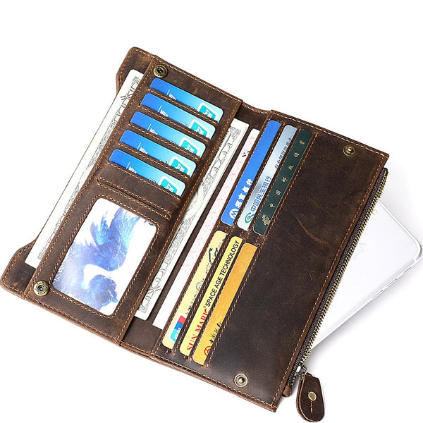 Cool Dark Brown Mens Leather Long Wallet Bifold Long Multi-Cards Wallet for Men - iwalletsmen