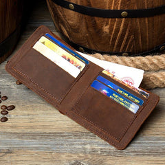 Brown Cool Leather Mens Bifold Small Wallet Thin Front Pocket Wallets Slim billfold Wallet for Men - iwalletsmen